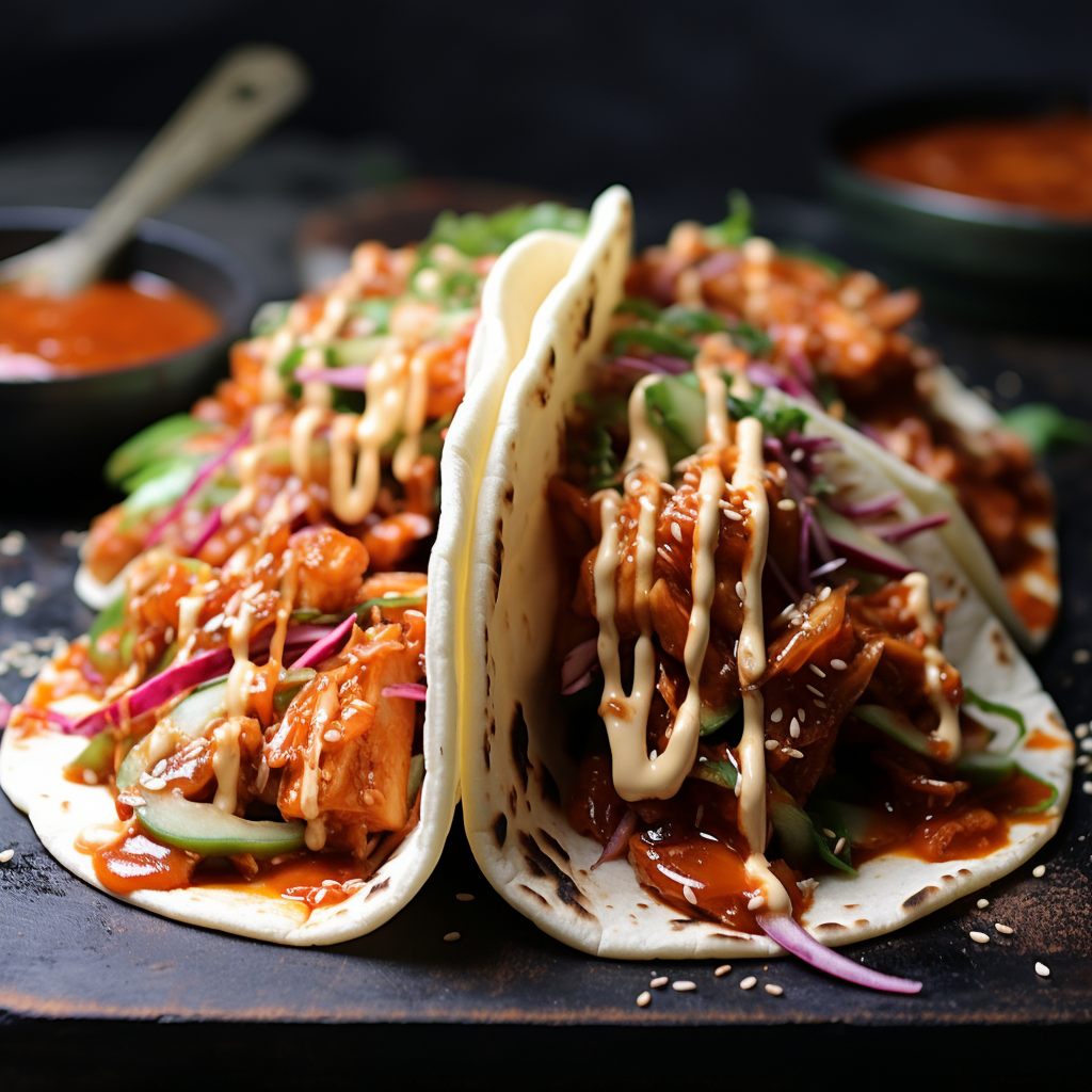 Korean BBQ Chicken Tacos with Kimchi & Gochujang Mayo